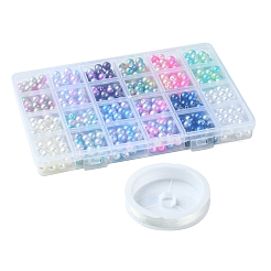 DIY Round Rainbow ABS Plastic Imitation Pearl Beads Bracelet Making Kits&nbsp;DIY-FS0007-71