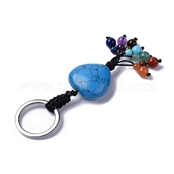 Synthetic Turquoise Heart with Mixed Gemstone Tassel Keychains&nbsp;KEYC-P012-03P-02