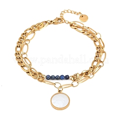 Bohemian 304 Stainless Steel Chain & Natural Lapis Lazuli Beads Double Layers Bracelets&nbsp;BJEW-C150-01A-G