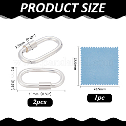 2Pcs 925 Sterling Silver Locking Carabiner Clasps&nbsp;STER-ME0001-36