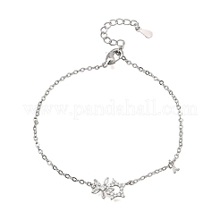 Brass Pave Clear Cubic Zirconia Flower Star Link Bracelets&nbsp;KK-CBAED06-03P