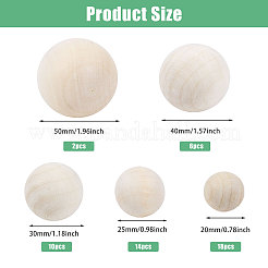 50Pcs 5 Styles Natural Wooden Round Ball&nbsp;WOOD-GL0001-11