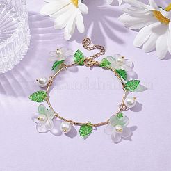 Acrylic Flower & Glass Pearl Charm Bracelets&nbsp;BJEW-JB10054-01