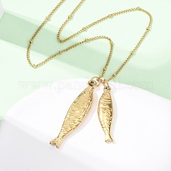 304 Stainless Steel Couple Fish Pendant Satellite Chain Necklaces for Women&nbsp;NJEW-Z108-02G