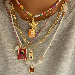 5Pcs Brass & Glass Seed Beaded & Cubic Zirconia Enamel Pendant Necklaces&nbsp;FS-WG6EEED-01