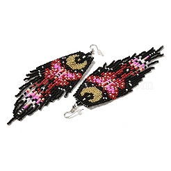 Bohemia Woven Glass Seed Bead Dangle Earrings&nbsp;EJEW-A046-01A