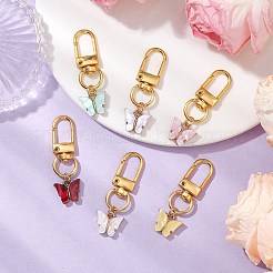 6Pcs 6 Colors Alloy Acrylic Butterfly Pendant Decorations&nbsp;HJEW-JM02678