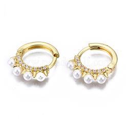 Brass Micro Pave Cubic Zirconia Huggie Hoop Earrings&nbsp;EJEW-T014-30G-NF