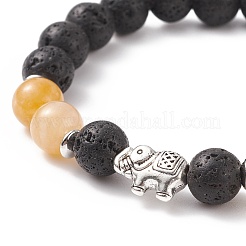 Natural Lava Rock & Topaz Jade Stretch Bracelet with Alloy Beaded&nbsp;BJEW-TA00147-02