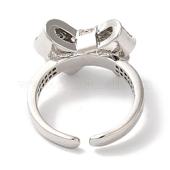 Bowknot Brass Micro Pave Clear Cubic Zirconia Open Cuff Rings for Women&nbsp;RJEW-C098-13P