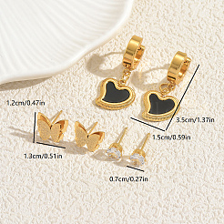 3 Pairs Stainless Steel Shell Heart & Butterfly Earring Sets&nbsp;PZ8874