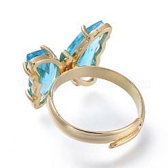 Adjustable Brass Glass Finger Rings&nbsp;RJEW-P148-A01-02