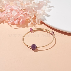Natural Amethyst Round Beaded Bangle&nbsp;BJEW-JB07840-03