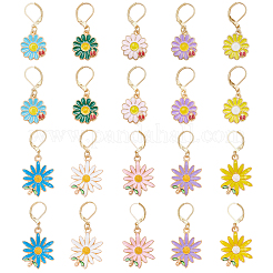 20Pcs 10 Styles Flower Alloy Enamel Pendant Locking Stitch Markers&nbsp;HJEW-SC00173