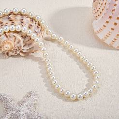 Baking Paint Pearlized Glass Pearl Round Beaded Long Necklaces&nbsp;NJEW-SW00066-03