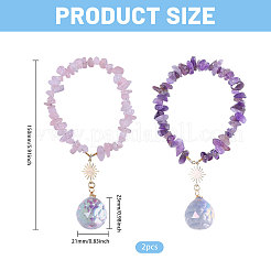 2Pcs 2 Styles Natural Rose Quartz & Amethyst Chip Pendant Decoration&nbsp;HJEW-CA00062