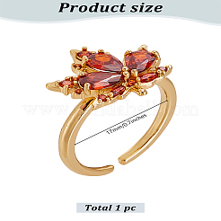 1Pc Brown Glass Maple Leaf Open Cuff Ring with Cubic Zirconia&nbsp;RJEW-LP0001-14