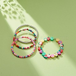 4Pcs 4 Style Handmade Polymer Clay Fruit & Synthetic Hematite & Turquoise(Dyed) Beaded Bracelets Set&nbsp;BJEW-JB08693