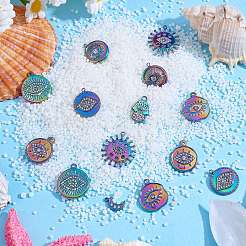 16Pcs 8 Style Eye Theme 304 Stainless Steel Rhinestone Pendants&nbsp;STAS-SZ0002-85MC
