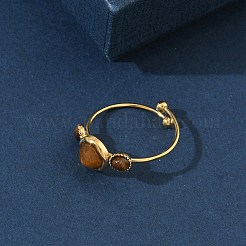 Natural Tiger Eye Adjustable Finger Rings for Women&nbsp;RJEW-A101-01G-02
