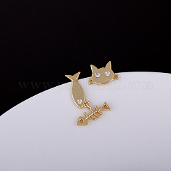 Real 18K Gold Plated Brass Cubic Zirconia Kitten Dangle Stud Earrings&nbsp;EJEW-EE0001-213