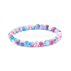 Natural White Jade Round Beaded Stretch Bracelet&nbsp;BJEW-JB07968