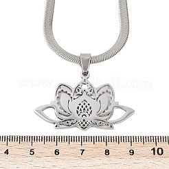 201 Stainless Steel Chakra Lotus Flower Hollow Pendant Necklaces&nbsp;NJEW-K283-29P