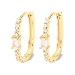 Oval 925 Sterling Silver Micro Pave Clear Cubic Zirconia Hoop Earrings&nbsp;EJEW-K317-09G