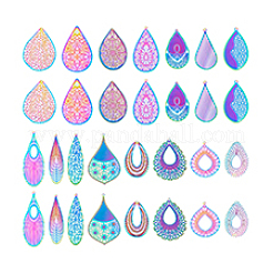 30Pcs 15 Style Ion Plating(IP) 201 & 304 Stainless Steel Filigree Pendants&nbsp;STAS-DC0015-58