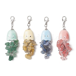 4Pcs Natural Gemstone Chips & Handmade Porcelain Octopus Pendant Decorations&nbsp;HJEW-JM04769