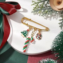 Candy Cane & Christmas Tree & Gift Glass Seed Beads & Alloy Enamel Pendant Kilt Pins&nbsp;JEWB-MZ00003