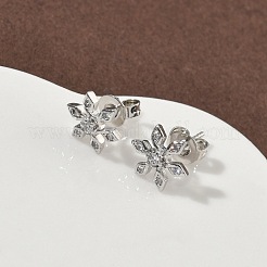Flower Brass Micro Pave Clear Cubic Zirconia Stud Earrings&nbsp;EJEW-F383-07P