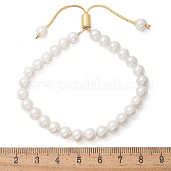 Shell Pearl Beaded Slider Bracelet with Brass Snake Chain&nbsp;BJEW-B066-01B-01