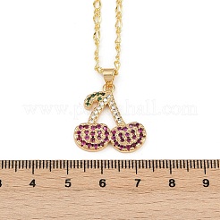Brass Micro Pave Camellia Cubic Zirconia Fruit Pendant Necklaces for Women&nbsp;NJEW-U042-02B-G