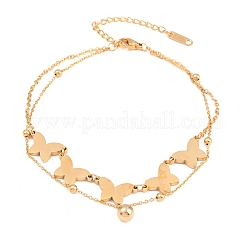Butterfly 304 Stainless Steel Satellite Chains Double Layers Anklets&nbsp;BJEW-H643-06G