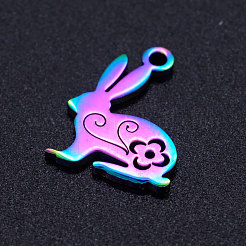 Ion Plating(IP) 201 Stainless Steel Bunny Pendants&nbsp;STAS-Q201-JN214