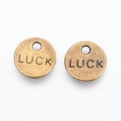 Flat Round Carved Word Luck Tibetan Style Alloy Message Charms&nbsp;TIBEP-A123975-AB-FF
