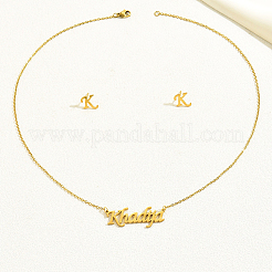 Stainless Steel Letter K Stud Earrings & Word Khadija Pendant Necklaces Sets for Women&nbsp;ES0413-1