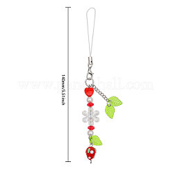 Strawberry & Leaf & Flower Handmade Lampwork Mobile Straps&nbsp;HJEW-WH0007-31