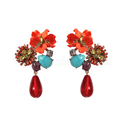 Flower with Teardrop Alloy Rhinestone Dangle Stud Earrings&nbsp;FS-WG594B6-01