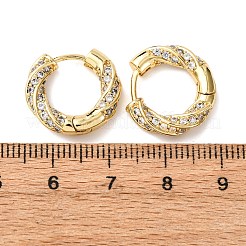 Brass Micro Pave Clear Cubic Zirconia Twist Hoop Earrings&nbsp;EJEW-K267-15G