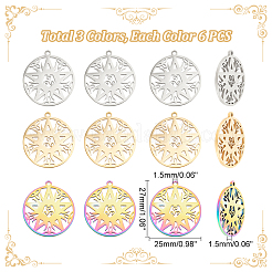 18Pcs 3 Colors 304 Stainless Steel Pendant&nbsp;STAS-DC0012-38