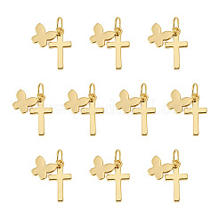10Pcs Cross with Butterfly Brass Pendants&nbsp;PALLOY-TAC0272