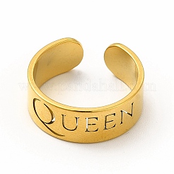 Ion Plating(IP) 304 Stainless Steel Word Queen Open Cuff Ring for Women&nbsp;LS-RJEW-B027-18G