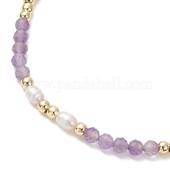 Natural Mixed Gemstone & Cultured Freshwater Pearl & Brass Beads Braided Bead Bracelets for Women&nbsp;BJEW-JB13203