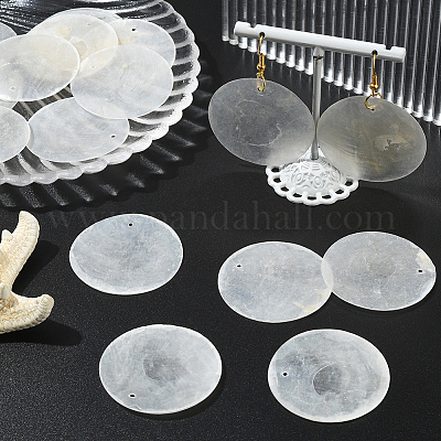60Pcs Flat Round Capiz Shell Pendants&nbsp;SSHEL-SC0001-48-1