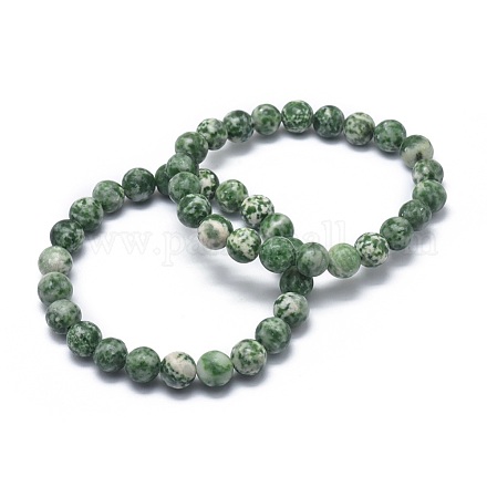 Natural Green Spot Jasper Bead Stretch Bracelets&nbsp;BJEW-K212-C-017-1