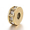 304 Stainless Steel Bead Spacers, with Rhinestone, Flat Round, Golden, 7x3mm, Hole: 2.5mm