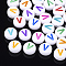 Initial Acrylic Beads, Horizontal Hole, Flat Round, Mixed Color, Letter.V, 7x3.5~4mm, Hole: 1.2mm, about 3700pcs/500g