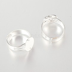 Adjustable Brass Pad Ring Base Settings, Cadmium Free & Nickel Free & Lead Free, Silver Color Plated, Tray: 12mm, 18mm